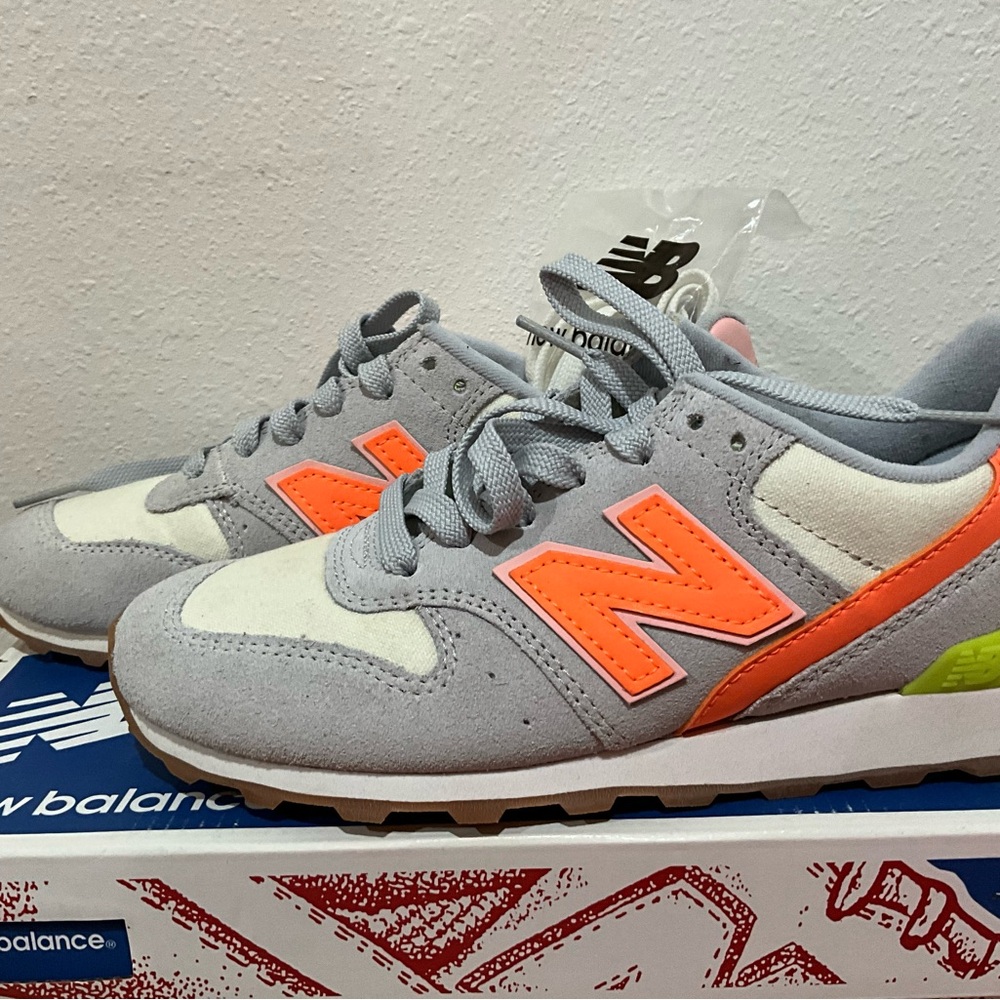 New Balance j crew Light Gray and Bright Orange Sneakers